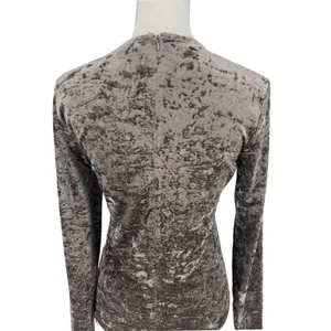 FRAME Crushed Velvet Long Sleeve Top Dusk Taupe Size‎ Medium thumbnail 12