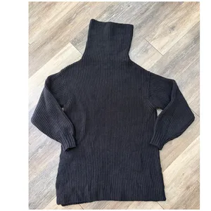 Free People Oversized Turtleneck Sweater Ribbed Knit Black Medium thumbnail 2