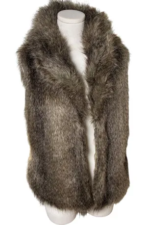 Jack Faux Fur Vest Brown Grey Shawl Collar Luxe Boho Mob Wife Size M thumbnail 1