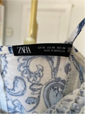 Zara Paisley Linen Smocked Boho Maxi Dress XS Coastal Nautical Breezy Italy Chic thumbnail 8