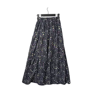 Dark Romantic Maxi Skirt XS Black Purple Floral Tiered Elastic Waist Cottagecore thumbnail 2