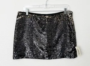 [Vintage] Forever 21 Black Gold Sequined Low Rise Mini Skirt Y2K 90s Sz Large L thumbnail 1