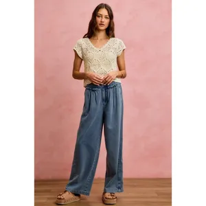 SO ME Mid Rise Ruffled‎ Front Elastic Wide Leg Jeans - Medium thumbnail 6