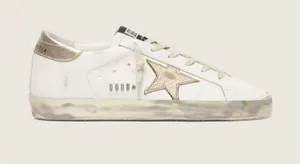 Golden Goose Super Star Sneakers w/ Gold Sparkle Foxing & Metal Stud Lettering thumbnail 1