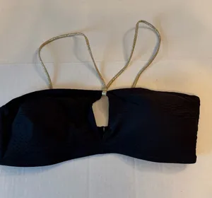 aerie Black Bandeau Top gold straps keyhole size M thumbnail 1