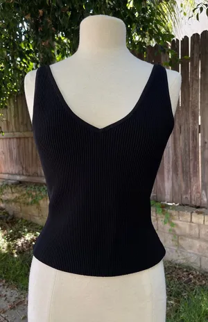 Aritzia Babaton sculpt Black Ribbed V-Neck Tank Top minimalist streetwear L thumbnail 1