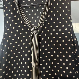 ELLE Black Polka Dot Sleeveless Tie-Neck Blouse thumbnail 3