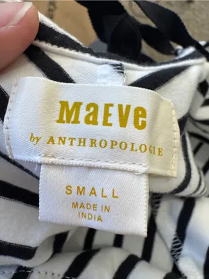 Maeve Anthropologie Black White Striped Scalloped Crop Blouse Womens S Summer thumbnail 4