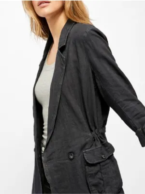 NEW Free People Linen Blend Charly Blazer SIZE MEDIUM MIDNIGHT NWT thumbnail 4