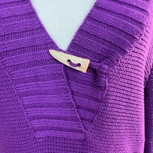 Lauren Ralph Lauren Sweater L Purple Toggle‎ Button Shawl V-Neck Knit Womens New thumbnail 6