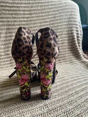 Dream Pairs Leopard Print Ankle-Strap Heels with Pink Floral Embroidery thumbnail 4
