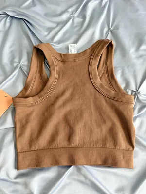Brown Ribbed Crop Tank Top Size M thumbnail 2