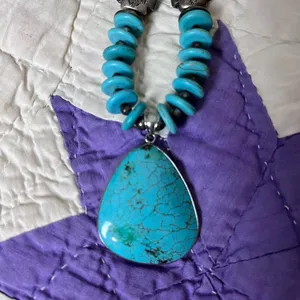 Beautiful necklace. Looks like turquoise and silver. I believe it is howlite. thumbnail 3