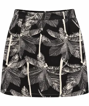 Indikah Black White Tropical Palm Leaf Zip Front Mini Skirt Size S Ring Pull thumbnail 1