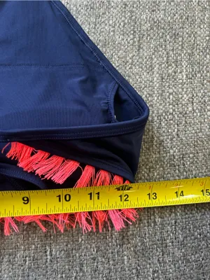 aerie Navy High-Neck Bikini Top with Coral Fringe | Size Medium (New $34.95) thumbnail 8