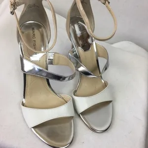 Marc Fisher White & Silver Ankle Strap Heels 8 thumbnail 3