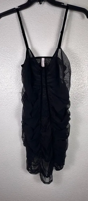Audenza Black Ruched Mesh Mini Dress Sheer Adjustable‎ Straps XXL New thumbnail 1
