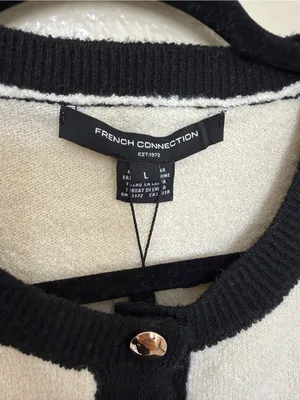 French Connection Womens L Ivory Black Contrast Knit Cardigan Jacket NWT $128 thumbnail 3
