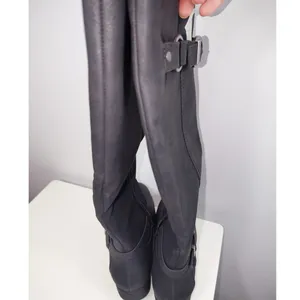 Ruiee Women's Knee High Boots Black Round Toe S Buckle Accent Size 8 thumbnail 4