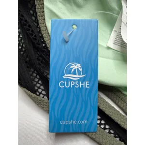 Cupshe Olive Green Ribbed Tankini Set High Neck Mesh Cutout Back Size M thumbnail 12