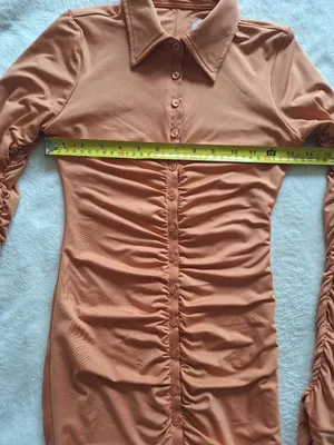 Oh Polly Caramel Ruched Long Sleeve Shirt Mini Dress US 4 thumbnail 5