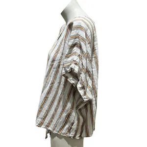 Ava & Viv Women's 2XL Striped V-Neck Blouse Tie Front Multicolor thumbnail 2