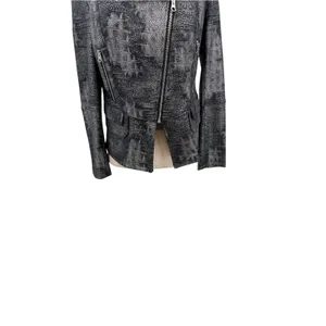 Clara Sunwoo Metallic Liquid Leather Textured Biker Jacket Gunmetal Small thumbnail 5