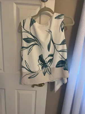 Abercrombie & Fitch White Tank Top with Teal Floral Print thumbnail 5
