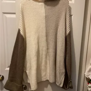 Blu Pepper Cream and Tan Cowl Neck Sweater thumbnail 4