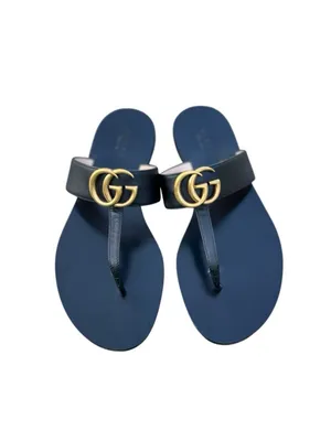 Gucci Marmont GG Thong Sandals EU 37 US 7 Black Leather Flat Flip Flop Slides thumbnail 2