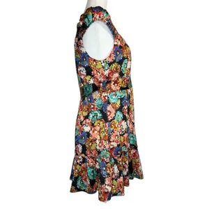 Nanette Lepore 100% Silk Mini Babydoll‎ Dress 10 Dark Floral Tiered Whimsy Fairy thumbnail 6