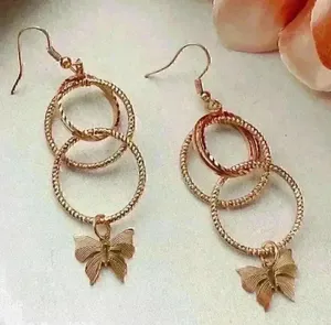 Intertwined Circle‎ Sparkle Hoop Earrings with Butterfly Charm thumbnail 1