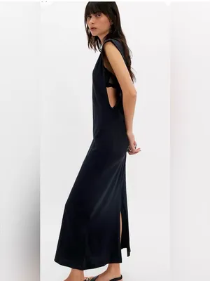 Free People free est NWT drift street cotton Jersey maxi dress $60 black thumbnail 2