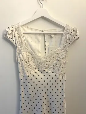 Thirty Thirty White Polka Dot Lace Trim Maxi Dress Size Small thumbnail 3