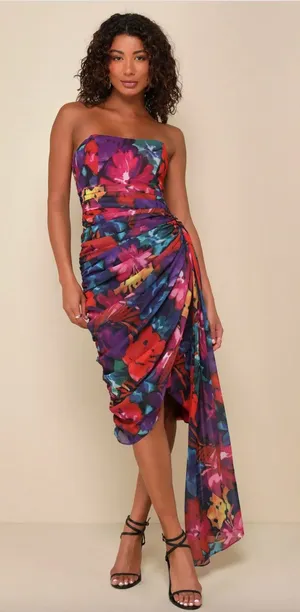 Lulus Uncommon Aesthetic Black Floral Strapless Bodycon Midi Dress Party XL NWT thumbnail 1