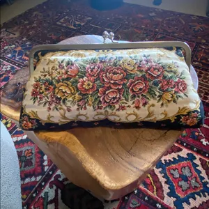 Vintage petit point needlepoint floral handbag clutch thumbnail 8