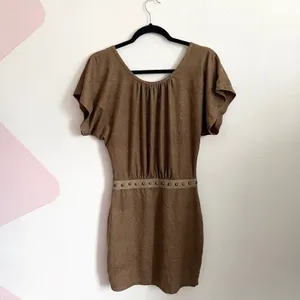 Brown Beaded Babydoll Mini Dress Y2K 2000s Boho Bohemian 2000s‎ Western Sz XS thumbnail 3