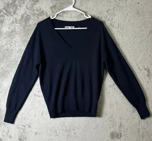 White‎ + Warren 100% Cashmere Navy V Neck Pullover Sweater Women's XS Classic thumbnail 1