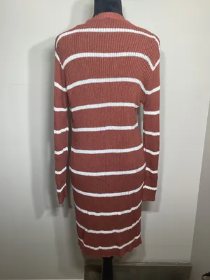 Doe & Rae Burnt Orange And White Striped Long Cardigan Size Medium thumbnail 2