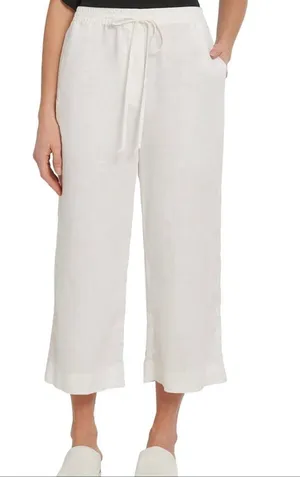DKNY white linen drawstring crop pant size small thumbnail 1