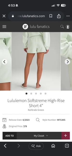 Lululemon Softstreme High-Rise Short 4” in Kohlrabi Green 🍈 thumbnail 2