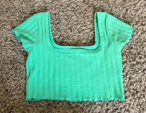 Offline by Aerie Green Ribbed Crop Top Size Women’s Small thumbnail 1