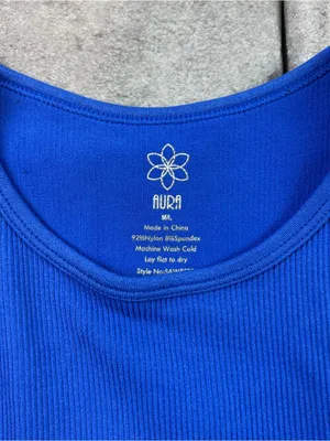 Blue aura stretchy athletic workout crop tank top thumbnail 2
