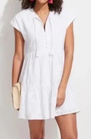 Vineyard Vines 🌟🌟 Island Cotton Eyelet Swing Tiered Tie Neck Dress White Sz Xs thumbnail 1
