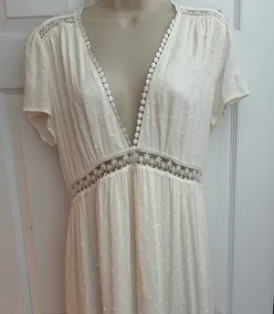 Aakaa Womens Large Ivory Swiss Dot Lace Boho Cottagecore Maxi‎ Dress DA25744HR thumbnail 1
