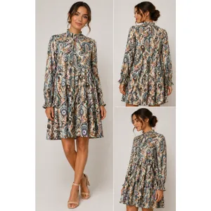 $138‎ Anthropologie Cady Tiered Longsleeve Mint Paisley Tunic Dress XS thumbnail 2