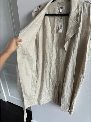 The Drop by Paola Alberdi Natural Oversized Sleeveless Long Linen Vest thumbnail 4