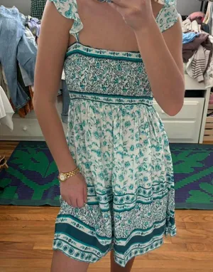 turquoise flowy mini dress Blue thumbnail 2