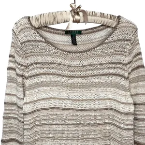 LRL Ralph Lauren Sweater Top XL Neutral Loose Knit Tunic Top Cotton Blend Beachy thumbnail 2