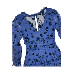 B. Darlin Long Sleeve Tiered Mini Dress Blue Floral Mesh Size 5/6 Homecoming thumbnail 8